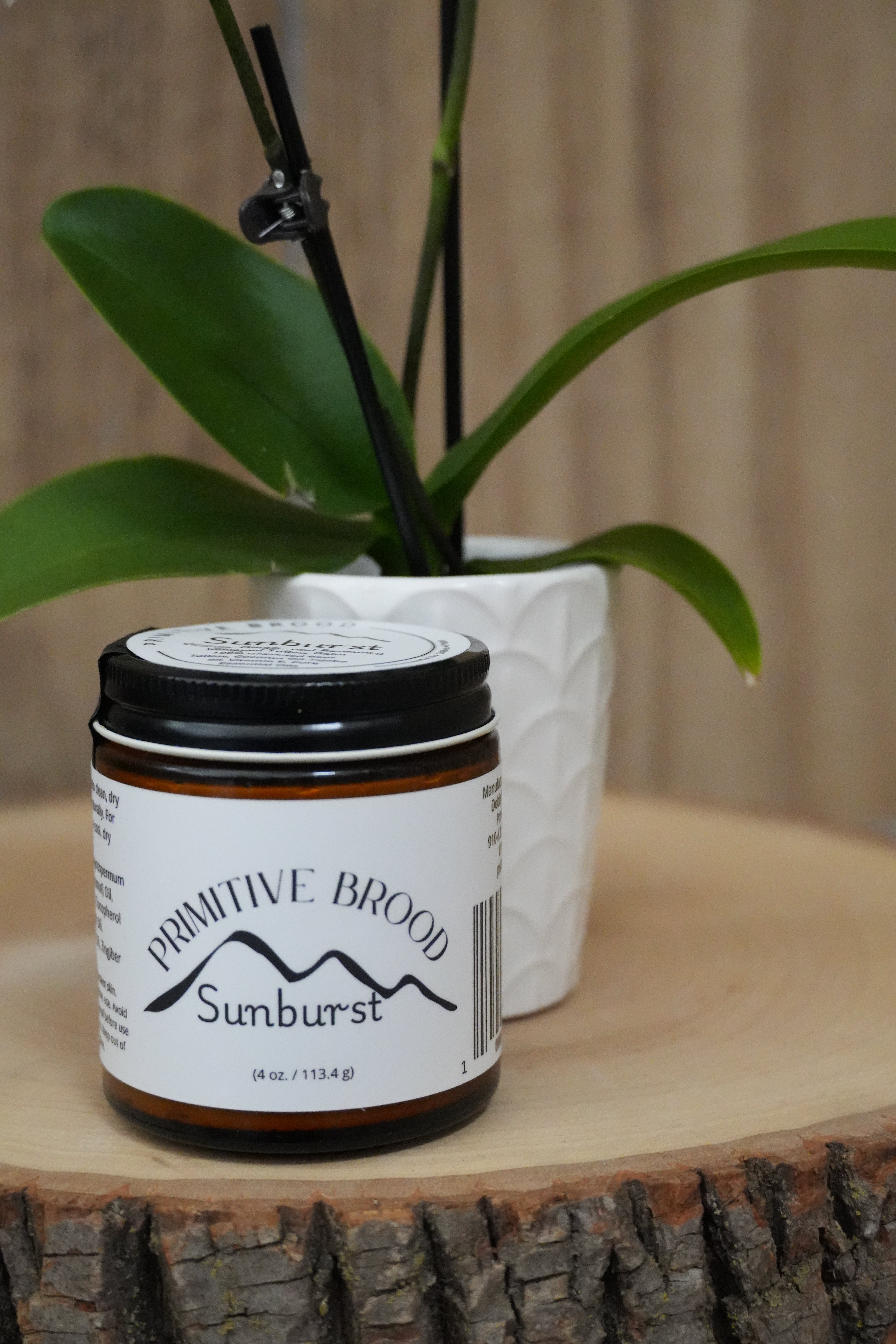 Primitive Brood's Sunburst. Whipped Tallow Balm perfect for use on body and face. Orange, Ginger, and Rosemary aroma therapy made from 100% Grass-Fed Beef Tallow, Coconut Oil, Jojoba Oil, and Vitamin E.